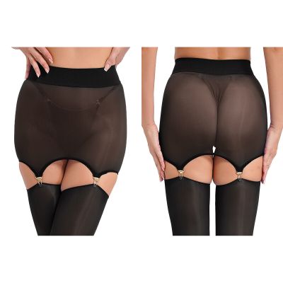 Womens Mini Skirt With Garter Clips Wide Elastic Waistband Bodystockings Nylon